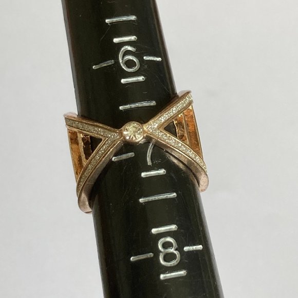 Rose Gold Cubic Zirconia Cocktail Ring Boho Art Deco Size 7 Plated Statement - Picture 9 of 11
